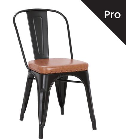 RELIX Καρέκλα-Pro, Στοιβαζόμενη, Μέταλλο Βαφή Μαύρο Matte, Pu Camel (Ε5191P,14Μ)