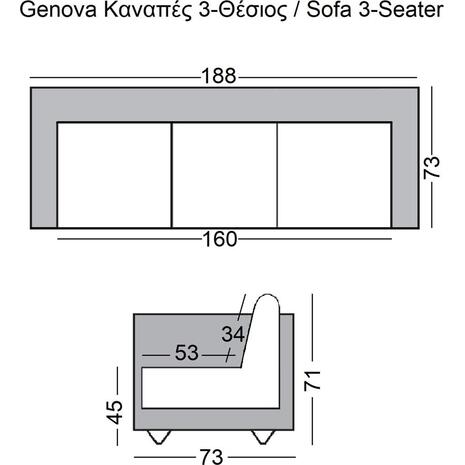 GENOVA Καναπές Σαλονιού Καθιστικού 3Θέσιος, Inox Pu Άσπρο (Ε947,31)
