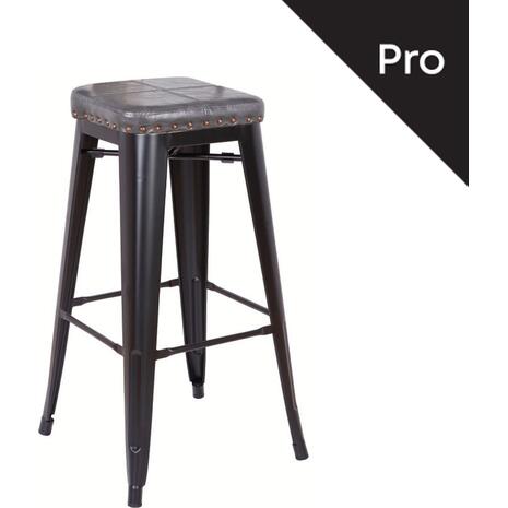 RELIX Σκαμπό Bar-Pro, Στοιβαζόμενο, Μέταλλο Βαφή Μαύρο Matte, Pu Σκούρο Γκρι (Ε5190P,12M)