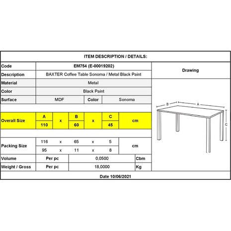 BAXTER Τραπεζάκι Σαλονιού Καθιστικού, Μέταλλο Βαφή Μαύρο, Sonoma (ΕΜ754)
