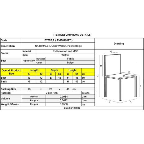 NATURALE Καρέκλα Καρυδί, Ύφασμα Μπεζ (σετ 2 τεμαχίων) (Ε7052,2) (Μπεζ)