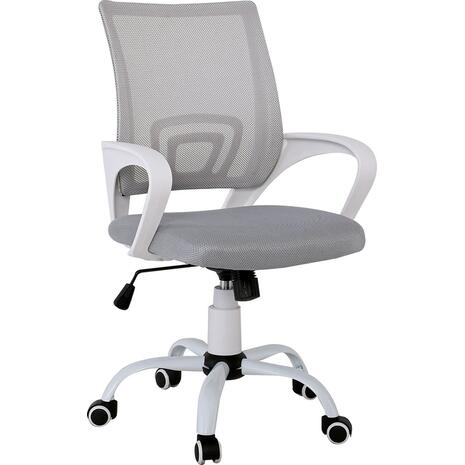 BF2101-S Πολυθρόνα-Pro Γραφείου με Ανάκλιση, Βάση Μέταλλο Βαφή Άσπρο, Γκρι Mesh (ΕΟ254,1S) (Γκρι)