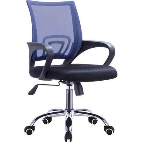BF2101-F Πολυθρόνα Γραφείου με Aνάκλιση, Μέταλλο Χρώμιο Mesh Μπλε - Μαύρο (ΕΟ254,31F) (Μπλε)