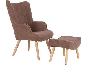 MARON BUTTON Set: Πολυθρόνα Μπερζέρα + Σκαμπό, Ξύλο Φυσικό Ύφασμα Σκούρο Καφέ (ΕΜ143,1S) (Σκούρο Καφέ)