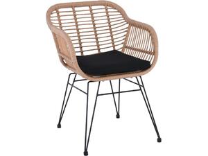 SALSA Πολυθρόνα Τραπεζαρίας Κήπου, Μέταλλο Βαφή Μαύρο, Wicker Φυσικό, Μαξιλάρι Μαύρο (Ε244,Κ)