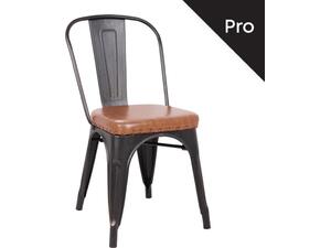 RELIX Καρέκλα-Pro, Στοιβαζόμενη, Μέταλλο Βαφή Antique Black, Pu Camel (Ε5191P,104)