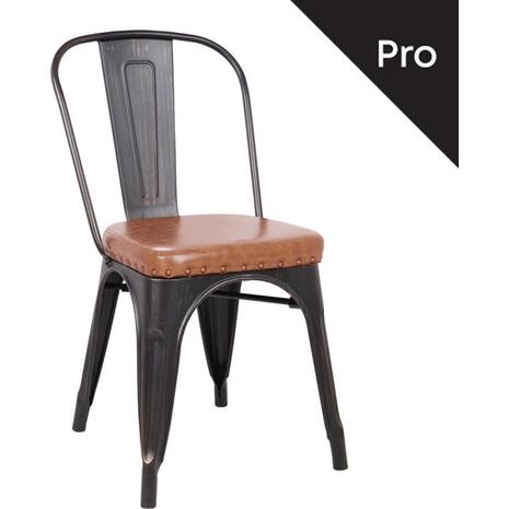RELIX Καρέκλα-Pro, Στοιβαζόμενη, Μέταλλο Βαφή Antique Black, Pu Camel (Ε5191P,104)
