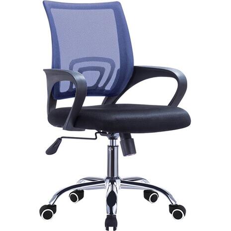 BF2101-F Πολυθρόνα Γραφείου με Aνάκλιση, Μέταλλο Χρώμιο Mesh Μπλε - Μαύρο (ΕΟ254,31F) (Μπλε)