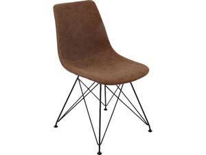 PANTON Καρέκλα Μέταλλο Βαφή Μαύρο, PU Vintage Brown (σετ 4 τεμαχίων) (ΕΜ777,2)