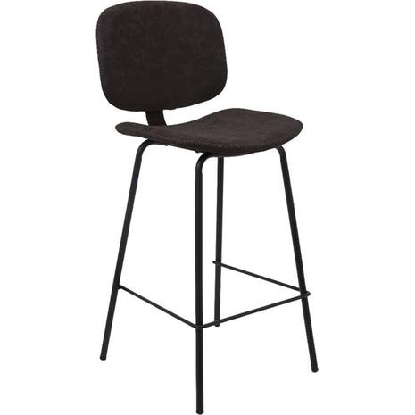 BARLEY Σκαμπό ΒAR με Πλάτη, Μέταλλο Βαφή Μαύρο, PU Απόχρωση Vintage Black (σετ 2 τεμαχίων) (ΕΜ774,3)