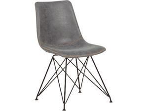 PANTON Καρέκλα Μέταλλο Βαφή Μαύρη, PU Vintage Grey (σετ 4 τεμαχίων) (ΕΜ777,1)