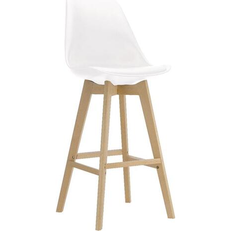 MARTIN Σκαμπό BAR Οξιά Φυσικό, PP-Pu Άσπρο, Μονταρισμένη Ταπετσαρία (σετ 4 τεμαχίων) (ΕΜ147,1)