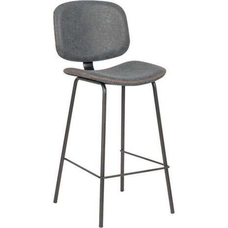 BARLEY Σκαμπό ΒAR με Πλάτη, Μέταλλο Βαφή Μαύρο, PU Απόχρωση Vintage Grey (σετ 2 τεμαχίων) (ΕΜ774,1)