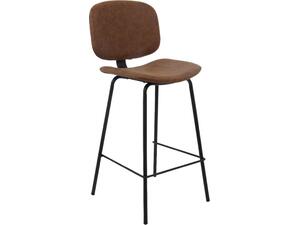 BARLEY Σκαμπό ΒAR με Πλάτη, Μέταλλο Βαφή Μαύρο, PU Απόχρωση Vintage Brown (σετ 2 τεμαχίων) (ΕΜ774,2)