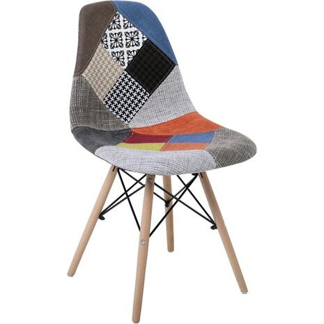 ART Wood Καρέκλα Τραπεζαρίας, Πόδια Οξιά, Κάθισμα PP με Ύφασμα Patchwork (σετ 4 τεμαχίων) (ΕΜ123,8)