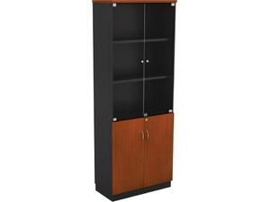 ΒΙΒΛΙΟΘΗΚΗ Γραφείου με Πόρτες Γυάλινες, Ντουλάπι Δίφυλλο, Απόχρωση Dark Grey - Cherry (ΕΟ992,1)