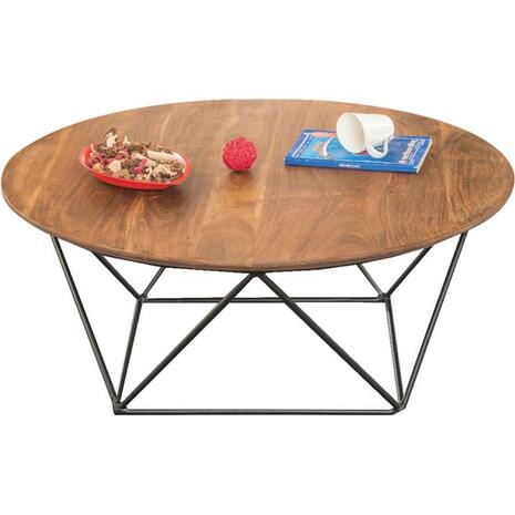 MOVVA Τραπεζάκι Σαλονιού Καθιστικού, Μέταλλο Βαφή Μαύρο, Ξύλο Ακακία Φυσικό (ΕΑ7053)