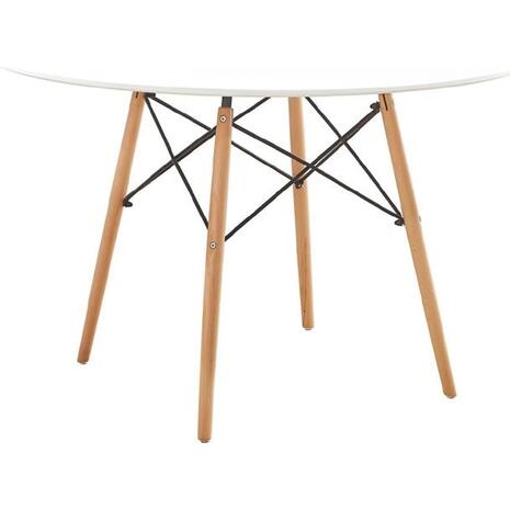 ART Wood Τραπέζι Ροτόντα Τραπεζαρίας-Κουζίνας, Πόδια Οξιά Φυσικό, Επιφ.MDF Άσπρο (Ε7084,1)