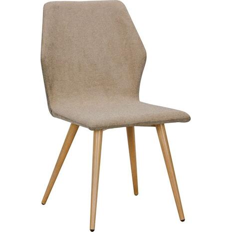 LETO Καρέκλα Τραπεζαρίας Κουζίνας, Μέταλλο Βαφή Φυσικό, Ύφασμα Ανοιχτό Καφέ (σετ 4 τεμαχίων) (ΕΜ772,1)