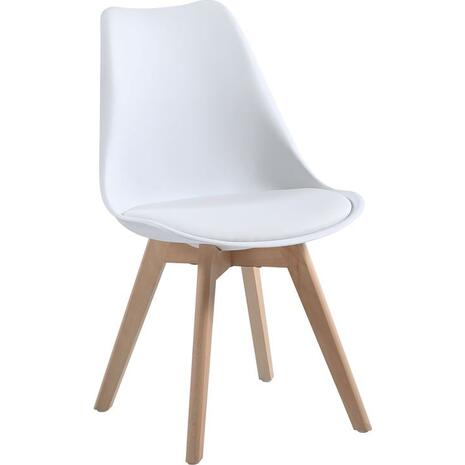 MARTIN Καρέκλα Τραπεζαρίας Κουζίνας, Metal Cross Ξύλο, PP Άσπρο, Αμοντάριστη Ταπετσαρία (σετ 4 τεμαχίων) (ΕΜ136,10W) (Λευκό)