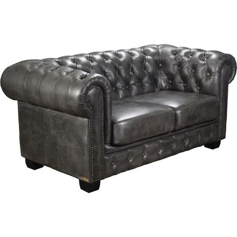 CHESTERFIELD Birmingham Kαναπές 2Θέσιος Σαλονιού Καθιστικού, Δέρμα Antique Grey (Ε9574,22)