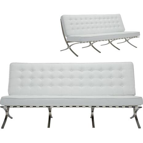 BARCELONA τ. Καναπές Σαλονιού Καθιστικού 3Θέσιος Inox - Pu Άσπρο (Ε968,31)