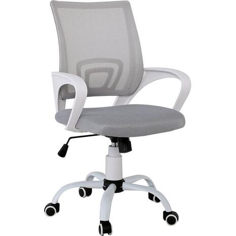 BF2101-S Πολυθρόνα-Pro Γραφείου με Ανάκλιση, Βάση Μέταλλο Βαφή Άσπρο, Γκρι Mesh (ΕΟ254,1S) (Γκρι)