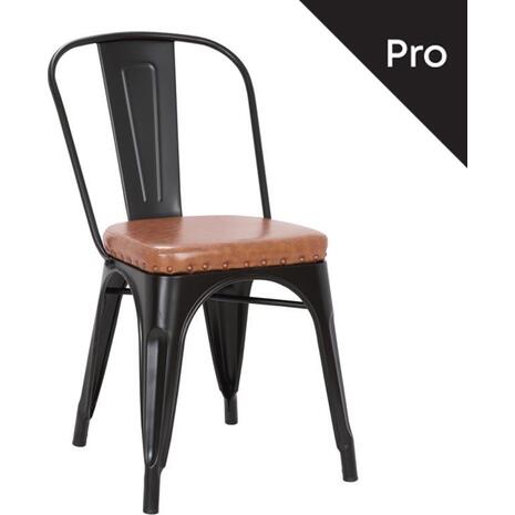 RELIX Καρέκλα-Pro, Στοιβαζόμενη, Μέταλλο Βαφή Μαύρο Matte, Pu Camel (Ε5191P,14Μ)