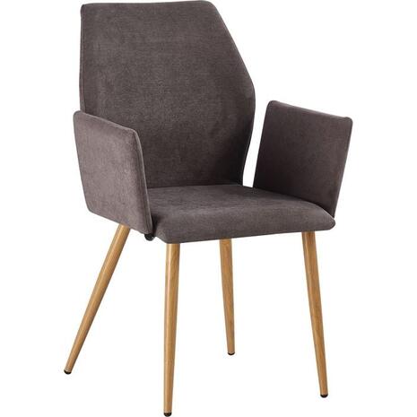 LETO Πολυθρόνα Τραπεζαρίας Κουζίνας, Μέταλλο Βαφή Φυσικό, Ύφασμα Grey Brown (σετ 4 τεμαχίων) (ΕΜ773,3)