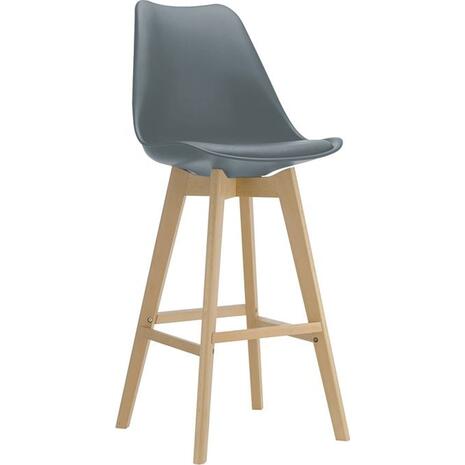 MARTIN Σκαμπό BAR Οξιά Φυσικό, PP-Pu Γκρι, Μονταρισμένη Ταπετσαρία (σετ 4 τεμαχίων) (ΕΜ147,4)