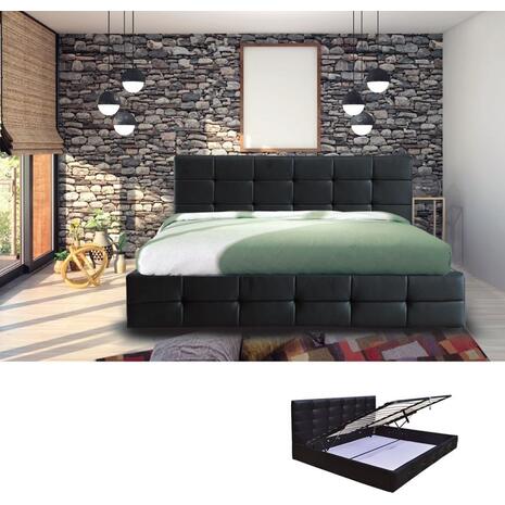 FIDEL Κρεβάτι Διπλό με Αποθηκευτικό Χώρο, για Στρώμα 160x200cm, PU Μαύρο (Ε8053Α)