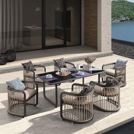 CITY Dining Set Τραπεζαρία Κήπου Βεράντας: Τραπέζι + 6 Πολυθρόνες Alu Ανθρακί - Μπεζ (Ε6735)