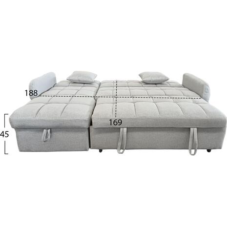 ΓΩΝΙΑΚΟΣ ΚΑΝΑΠΕΣ-ΚΡΕΒΑΤΙ ΑΝΑΣΤΡΕΨΙΜΟΣ NEZU HM3294.02 ΜΠΕΖ ΥΦΑΣΜΑ 213x145x83Υεκ.