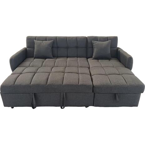 ΓΩΝΙΑΚΟΣ ΚΑΝΑΠΕΣ-ΚΡΕΒΑΤΙ ΑΝΑΣΤΡΕΨΙΜΟΣ NEZU HM3294.01 ΓΚΡΙ ΥΦΑΣΜΑ 213x145x83Υεκ.