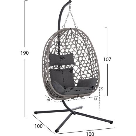 ΚΡΕΜΑΣΤΗ ΦΩΛΙΑ NESTA HM6468.01 ΓΚΡΙ ΜΕΤΑΛΛΟ & P.E.RATTAN 100x100x190Υεκ.