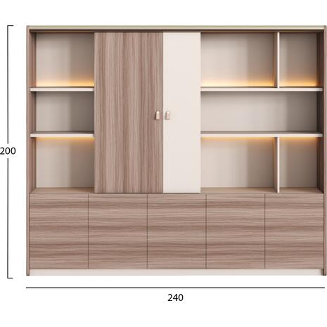 ΒΙΒΛΙΟΘΗΚΗ ΣΕΙΡΑ SUPERON HM2140 ΜΕΛΑΜΙΝΗ ΜΠΕΖ & ΦΥΣΙΚΟ--LED ΦΩΤΙΣΜΟΣ 240x40x200Υεκ