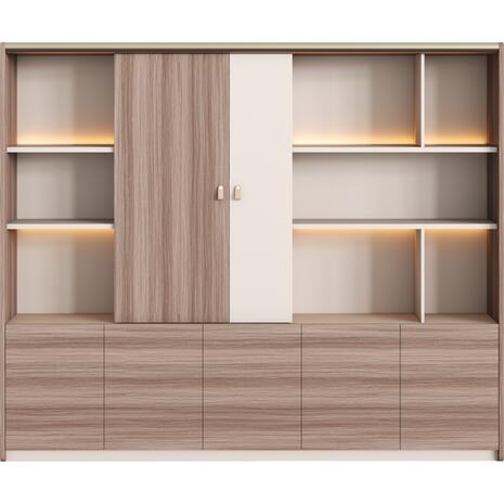 ΒΙΒΛΙΟΘΗΚΗ ΣΕΙΡΑ SUPERON HM2140 ΜΕΛΑΜΙΝΗ ΜΠΕΖ & ΦΥΣΙΚΟ--LED ΦΩΤΙΣΜΟΣ 240x40x200Υεκ