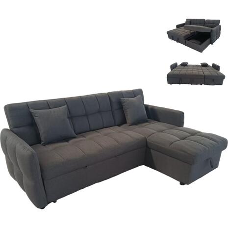 ΓΩΝΙΑΚΟΣ ΚΑΝΑΠΕΣ-ΚΡΕΒΑΤΙ ΑΝΑΣΤΡΕΨΙΜΟΣ NEZU HM3294.01 ΓΚΡΙ ΥΦΑΣΜΑ 213x145x83Υεκ.