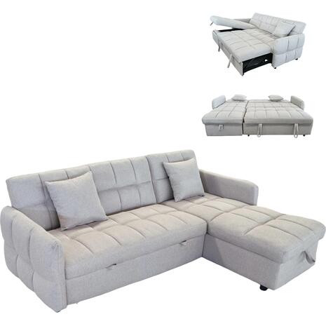 ΓΩΝΙΑΚΟΣ ΚΑΝΑΠΕΣ-ΚΡΕΒΑΤΙ ΑΝΑΣΤΡΕΨΙΜΟΣ NEZU HM3294.02 ΜΠΕΖ ΥΦΑΣΜΑ 213x145x83Υεκ.