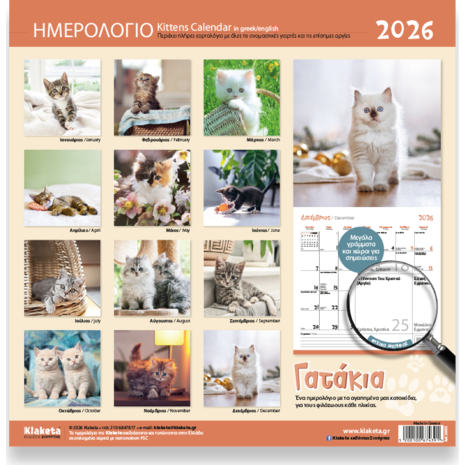 Ημερολόγιο τοίχου 2026 30x30cm - «Γατάκια»