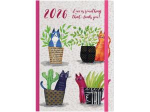 Ημερήσιο Ημερολόγιο Linardatos Cats 2026 Σκληρό εξώφυλλο με λάστιχο 14x21cm 62053-B