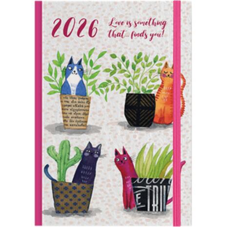 Ημερήσιο Ημερολόγιο Linardatos Cats 2026 Σκληρό εξώφυλλο με λάστιχο 14x21cm 62053-B