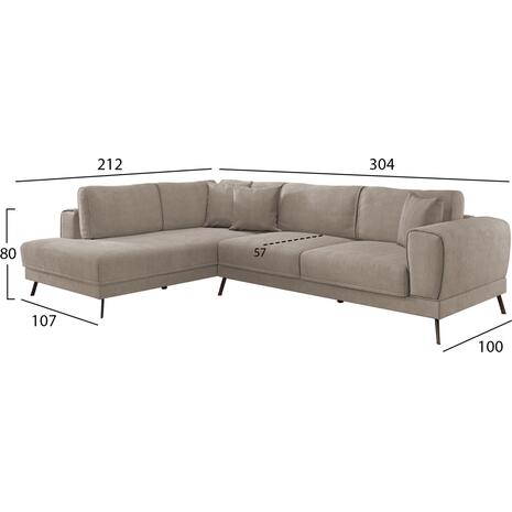 ΚΑΝΑΠΕΣ ΚΡΕΒΑΤΙ ΑΡΙΣΤΕΡΗ ΓΩΝΙΑ ZENORA HM3337.03L ΜΠΕΖ ΥΦΑΣΜΑ 303x214x80Υεκ