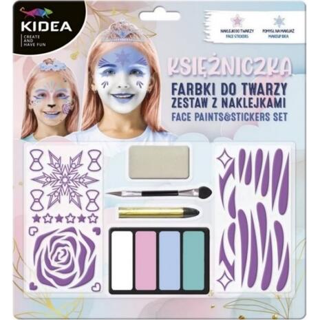 Χρώματα προσώπου Kidea 091980 Πριγκίπισσα (σετ 4 χρώματα παστέλ + αυτοκόλλητα + πινέλο)
