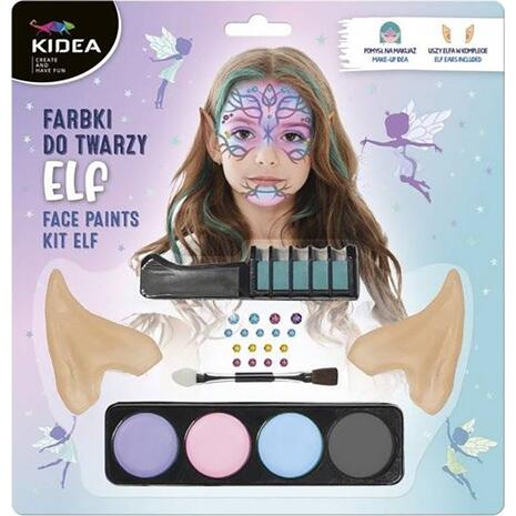 Χρώματα προσώπου Kidea 097142 Ξωτικό (σετ 4 χρώματα glitter + στρας + 2 αυτάκια ξωτικού)