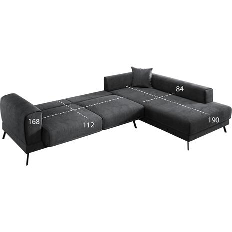 ΚΑΝΑΠΕΣ ΚΡΕΒΑΤΙ ΔΕΞΙΑ ΓΩΝΙΑ ZENORA HM3337.01R ΣΚΟΥΡΟ ΓΚΡΙ ΥΦΑΣΜΑ 303x214x80Υεκ