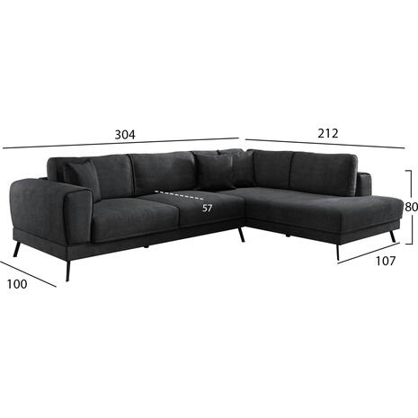 ΚΑΝΑΠΕΣ ΚΡΕΒΑΤΙ ΔΕΞΙΑ ΓΩΝΙΑ ZENORA HM3337.01R ΣΚΟΥΡΟ ΓΚΡΙ ΥΦΑΣΜΑ 303x214x80Υεκ