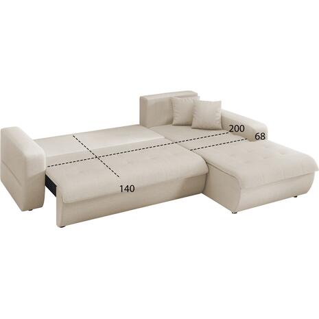 ΚΑΝΑΠΕΣ ΚΡΕΒΑΤΙ ΔΕΞΙΑ ΓΩΝΙΑ KANSO HM3338.03R ΜΠΕΖ ΥΦΑΣΜΑ 244x188x80Υεκ