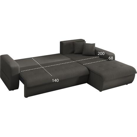 ΚΑΝΑΠΕΣ ΚΡΕΒΑΤΙ ΔΕΞΙΑ ΓΩΝΙΑ KANSO HM3338.01R ΓΚΡΙ ΥΦΑΣΜΑ 244x188x80Υεκ