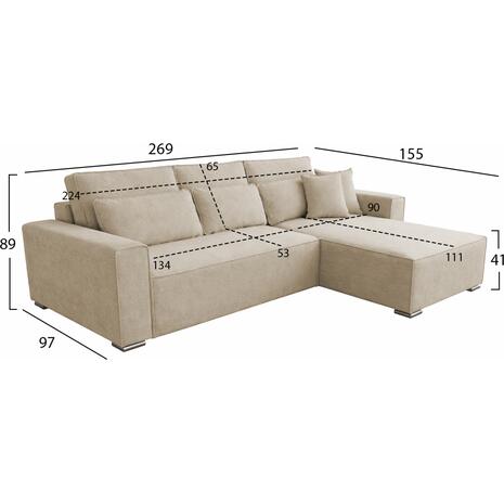 ΚΑΝΑΠΕΣ ΚΡΕΒΑΤΙ ΑΝΑΣΤΡΕΨΙΜH ΓΩΝΙΑ CORNERA HM3335.03 ΜΠΕΖ ΥΦΑΣΜΑ 269x155x89Yεκ